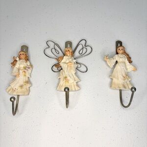 Angel Wall Hook Set - Cream and Silver SET OF THREE wall decor hanging hooks